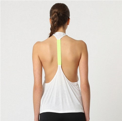Camiseta deportiva mujer sin mangas tirantes, top gym, corte amplio, cuello redondo, espalda nadadora, tejido ligero, efecto jaspeado, color blanco, talla L, cómoda transpirable ✅Entrega 24/48h