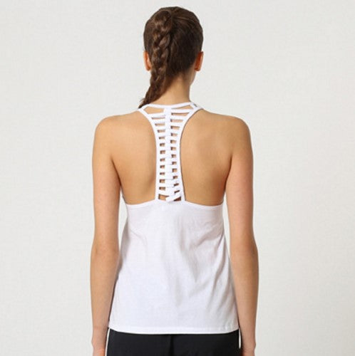 Camiseta deporte mujer tirantes gym runner top sin mangas espalda nadador efecto trenzado transpirable ligera modelo P40104 blanca talla L fitness training cómoda versátil ✅Entrega 24/48h