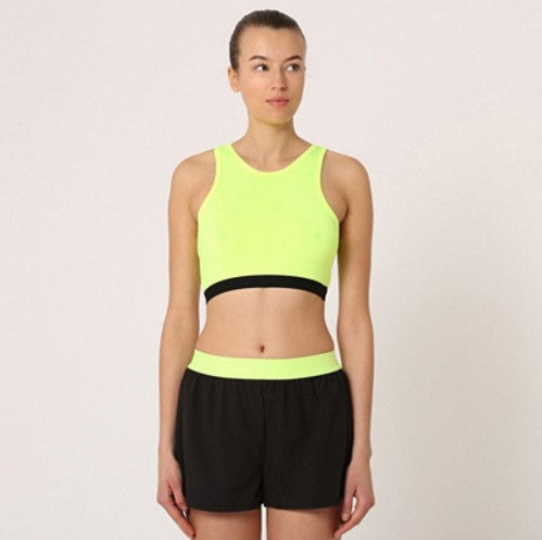 Top deportivo ajustado crop sin mangas banda elástica contraste amarillo neón talle L ideal fitness yoga entrenar o look urbano cómodo suave versátil transpirable mujer fashion ✅Entrega 24/48h