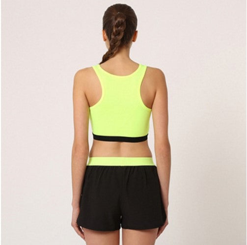 Top deportivo ajustado crop sin mangas banda elástica contraste amarillo neón talle L ideal fitness yoga entrenar o look urbano cómodo suave versátil transpirable mujer fashion ✅Entrega 24/48h