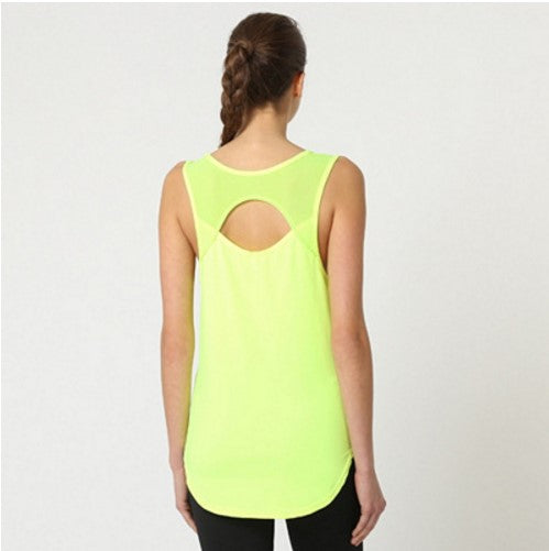 Camiseta tirantes deportiva mujer gym fitness top asimétrico mesh espalda transpirable cuello redondo sin mangas ligera cómoda modelo P40114 amarillo talla L ✅Entrega 24/48h