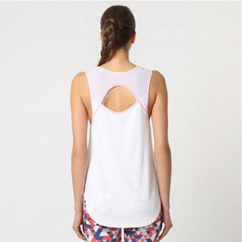 Camiseta tirantes deportiva mujer Gym top fitness running entrenamiento blanco L corte asimétrico mesh transpirable sin mangas cómoda ligera cuello redondo casual ✅Entrega 24/48h