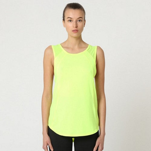 Camiseta tirantes deportiva mujer gym fitness top asimétrico mesh espalda transpirable cuello redondo sin mangas ligera cómoda modelo P40114 amarillo talla L ✅Entrega 24/48h