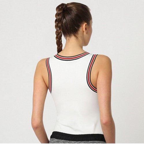 Top Deportivo Mujer, Blusa Sin Mangas, Cuello Redondo, Ribete Rayas, Estilo Casual Urbano, Tejido Suave, Ajuste Cómodo, Color Blanco, Talla L, Ideal Entrenamiento Y Looks Diarios ✅Entrega 24/48h