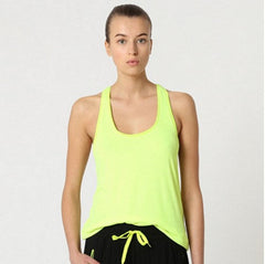 Blusa Deportiva Tank Top Espalda Nadadora Mujer, Camiseta Ligera Fitness Secado Rápido, Escote Redondo, Comodidad y Movimiento, Color Amarillo Neón, Talla L, Casual o Deportivo ✅Entrega 24/48h