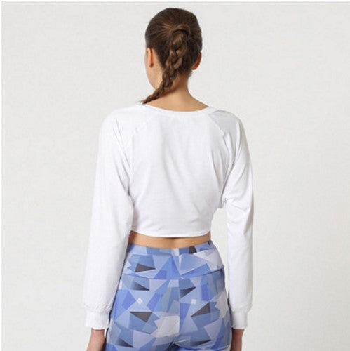 Blusa crop top mujer blusa anudada manga larga casual urbana blanco talla L suave tejido cómodo versátil look moderno combina jeans faldas pantalones deportivos lazo frontal elegante ✅Entrega 24/48h