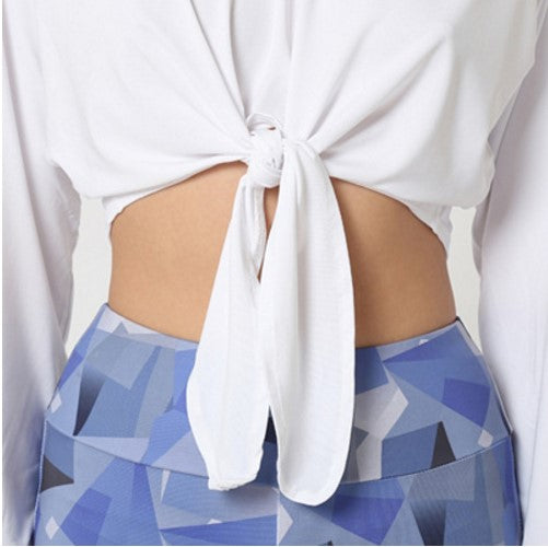 Blusa crop top mujer blusa anudada manga larga casual urbana blanco talla L suave tejido cómodo versátil look moderno combina jeans faldas pantalones deportivos lazo frontal elegante ✅Entrega 24/48h