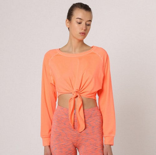 Blusa crop top blusón anudado manga larga mujer estilo casual urbano moderno tela suave transpirable corte crop lazo frontal color naranja talla L cómodo versátil ✅Entrega 24/48h