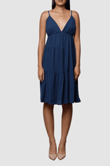 Vestido tirantes mujer dress escote en V tela suave fresca outfit veraniego corte midi estilo casual color azul talla única ideal eventos urbanos cómodos versátil ✅Entrega 24/48h