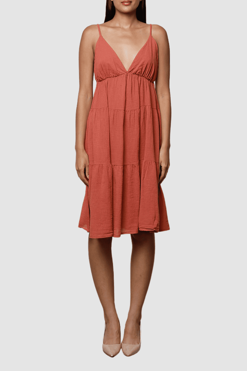 Vestido mujer tirantes finos ajustables, diseño vuelo capas, corte mini, escote pico, estilo veraniego fresco, color naranja, talla única, ideal looks casuales cómodos y versátiles ✅Entrega 24/48h