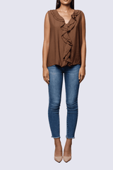 Blusa sin mangas con volante en el cuello