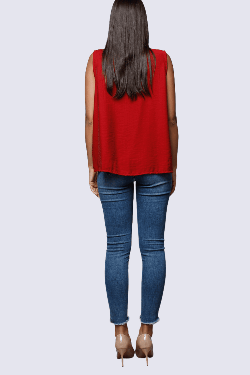Blusa mujer sin mangas top volantes escote V, diseño fluido, ligera, fresca, elegante y versátil, ideal oficina y casual, favorece siluetas, temporada 2024, color rojo, talla S, ✅Entrega 24/48h