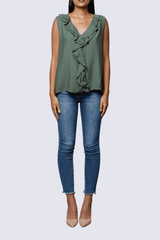 Blusa sin mangas con volante en el cuello