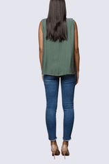 Blusa sin mangas con volante en el cuello