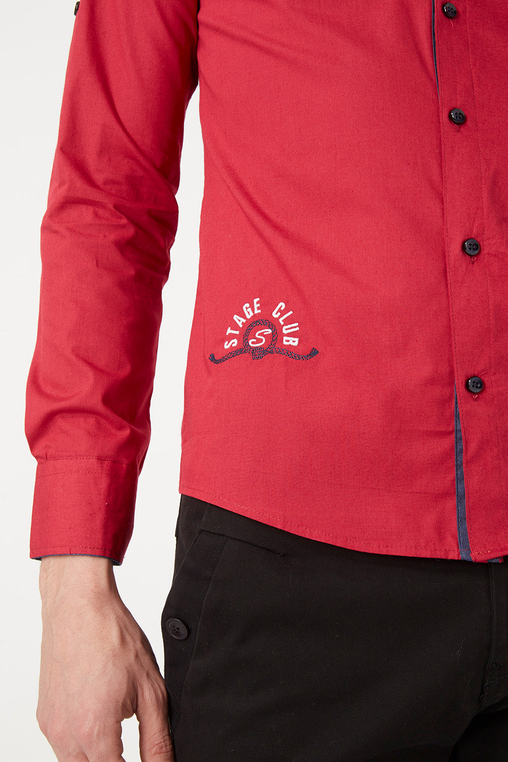 Camisa casual bicolor hombre, diseño único botones diagonales, algodón suave, contraste azul y rojo, manga larga enrollable, moderna, cómoda, talla L, combina jeans o vestir, versátil, urbana ✅Entrega 24/48h