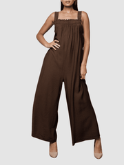 Mono largo palazzo mujer, jumpsuit tirantes anchos, escote recto fruncido, corte amplio, estilo casual, color marrón, talla única, cómodo, versátil, ideal primavera verano, moda femenina ✅Entrega 24/48h