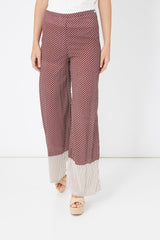 Pantalón palazzo mujer, pantalones anchos, diseño lunares rayas, tejido suave, corte fluido, burdeos con blanco, talla L, elegante versátil cómodo, ideal oficina casual, variantes colores ✅Entrega 24/48h