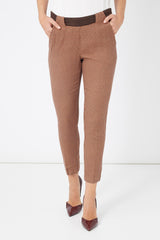 Pantalón mujer pitillo cuadros, leggings skinny, modelo Laga Q46, cintura elástica, bolsillos laterales, trasero ribete contraste, cómodo, formal, color marrón, talla M, tendencia oficina trabajo ✅Entrega 24/48h