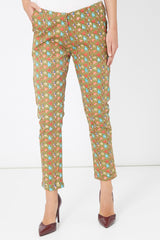 Pantalón mujer recto, pants, diseño estampado hojas coloridas, bolsillos laterales, cinturilla con trabillas, cierre botón y cremallera, estilo casual elegante, color verde, talla L, cómodo y versátil ✅Entrega 24/48h