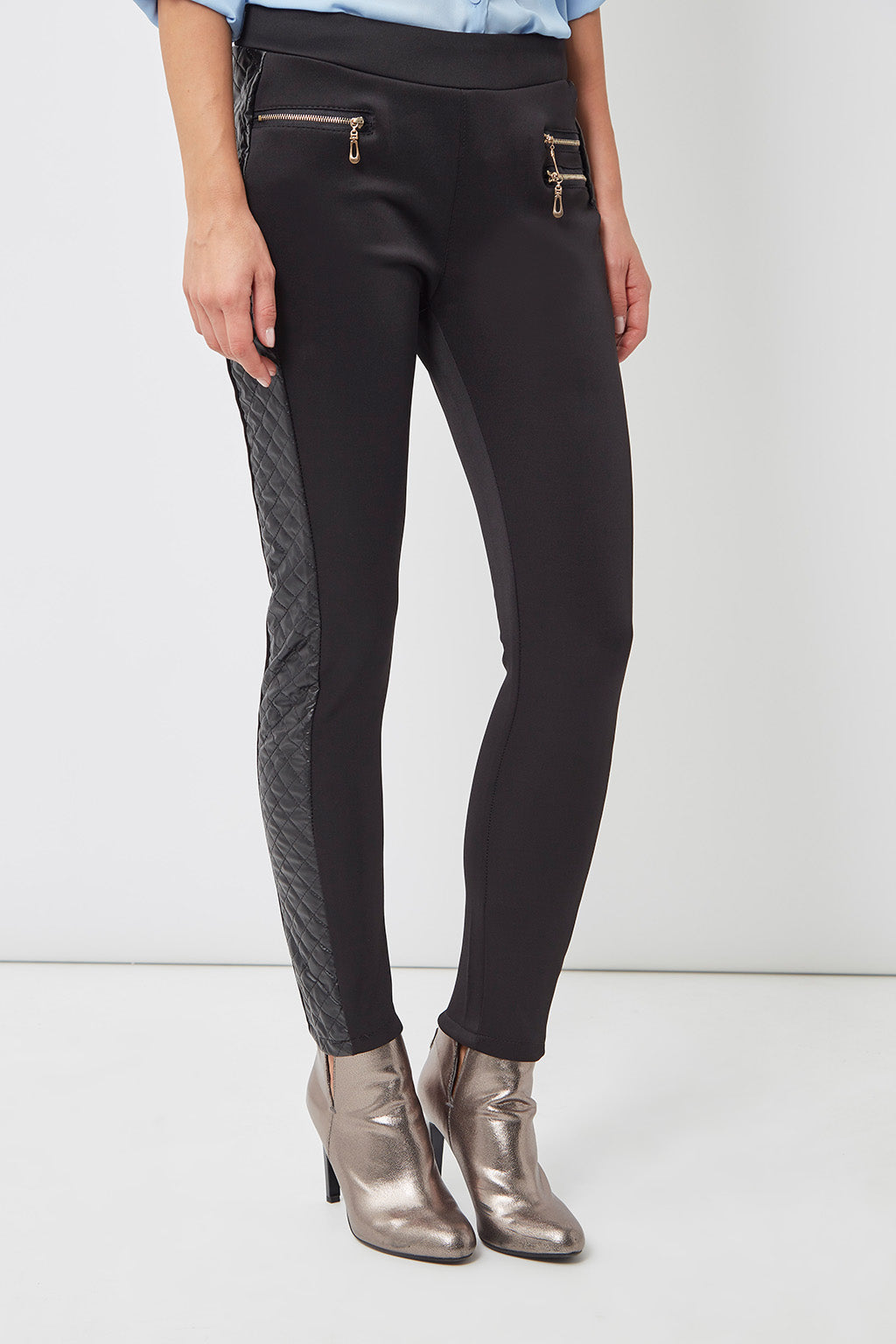Leggings mujer tipo pantalón, diseño acolchado laterales, bolsillos con cremallera, acabado mate, corte ajustado, estilo elegante sofisticado, color negro, talla L, cómodos y versátiles, modernos ✅Entrega 24/48h