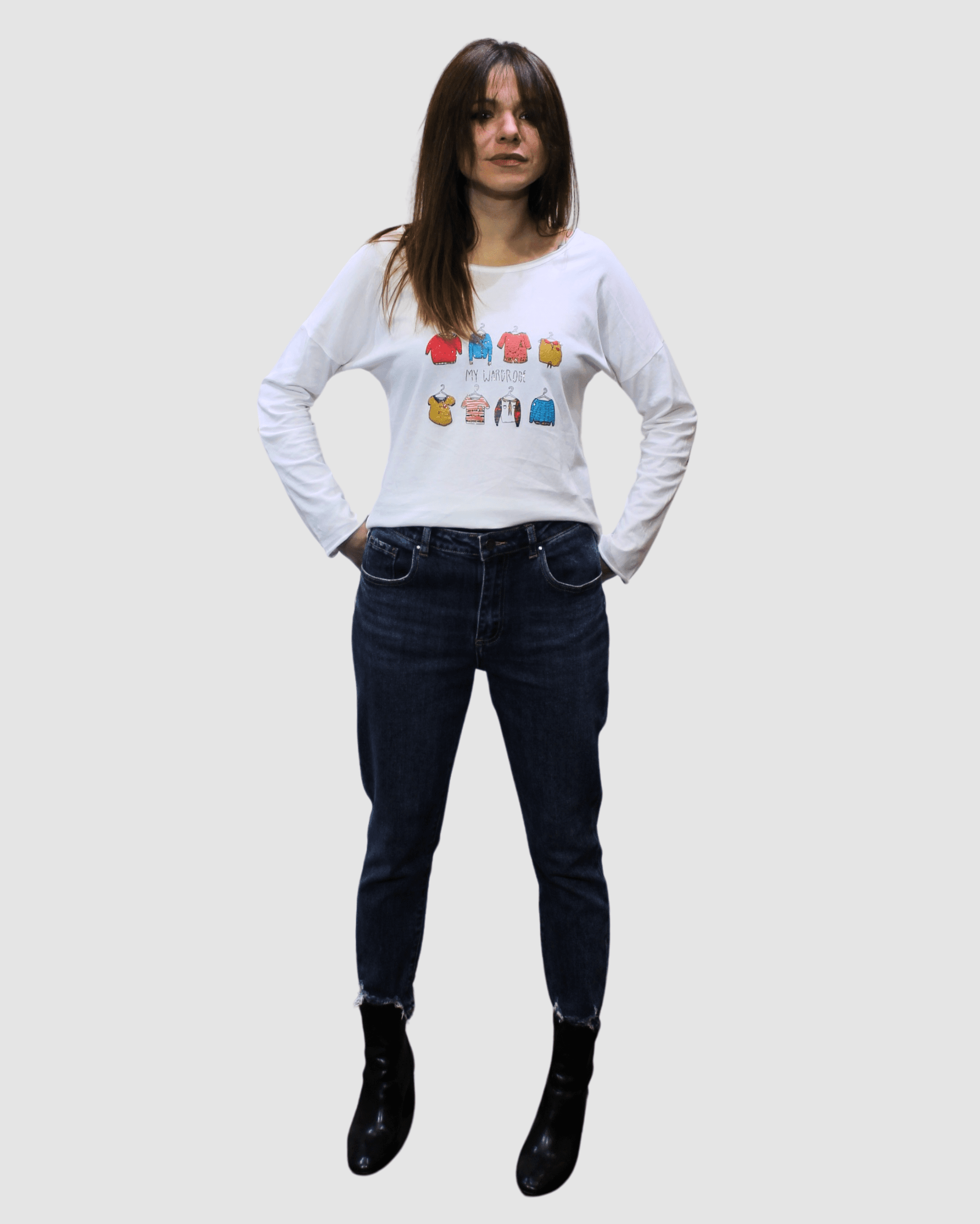 Camiseta mujer, blusa, top algodón, manga larga, cuello redondo, diseño estampado relieve, corte recto, estilo casual, color blanco, talla 36, suave, cómoda, ideal jeans o faldas ✅Entrega 24/48h
