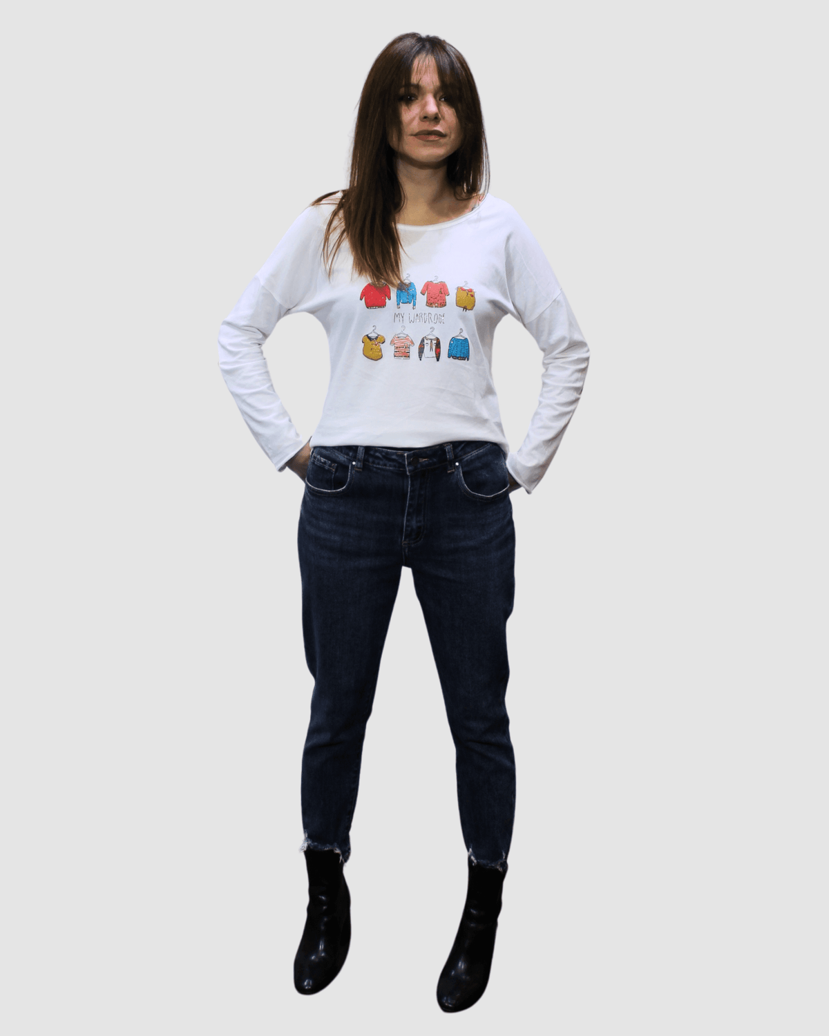 Camiseta mujer, blusa, top algodón, manga larga, cuello redondo, diseño estampado relieve, corte recto, estilo casual, color blanco, talla 36, suave, cómoda, ideal jeans o faldas ✅Entrega 24/48h