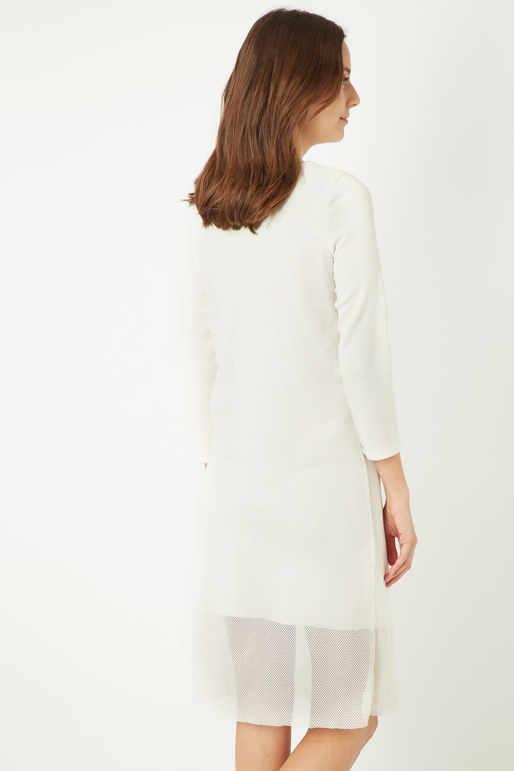 Vestido mujer casual mesh urbano, dress relaxed fit, manga tres cuartos, print New York, tejido ligero, ideal diario, cómodo, sofisticado, color blanco, talla 36 disponible, moderno, versátil ✅Entrega 24/48h