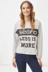 Sudadera mujer, jersey efecto desgastado, algodón textura, manga larga, cuello redondo, estampado LESS IS MORE, cómoda, casual, color gris, talla L, ideal otoño invierno, look urbano ✅Entrega 24/48h