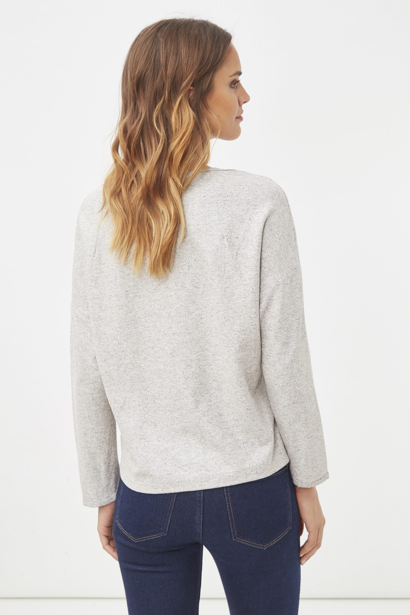 Sudadera mujer, jersey efecto desgastado, algodón textura, manga larga, cuello redondo, estampado LESS IS MORE, cómoda, casual, color gris, talla L, ideal otoño invierno, look urbano ✅Entrega 24/48h