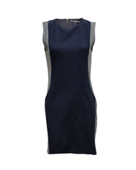Vestido recto femenino dress outfit textura entallado detalle vichy contraste laterales sin mangas cuello redondo bolsillo delantero azul talla 38 elegante cómodo versátil ideal oficina evento ✅Entrega 24/48h