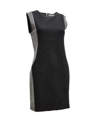Vestido mujer recto sin mangas, dress ajustado, tejido texturizado, laterales estampado vichy, bolsillos delanteros, cierre espalda, cuello redondo, estilo elegante casual, colores negro gris, talla 38, cómodo y versátil ✅Entrega 24/48h