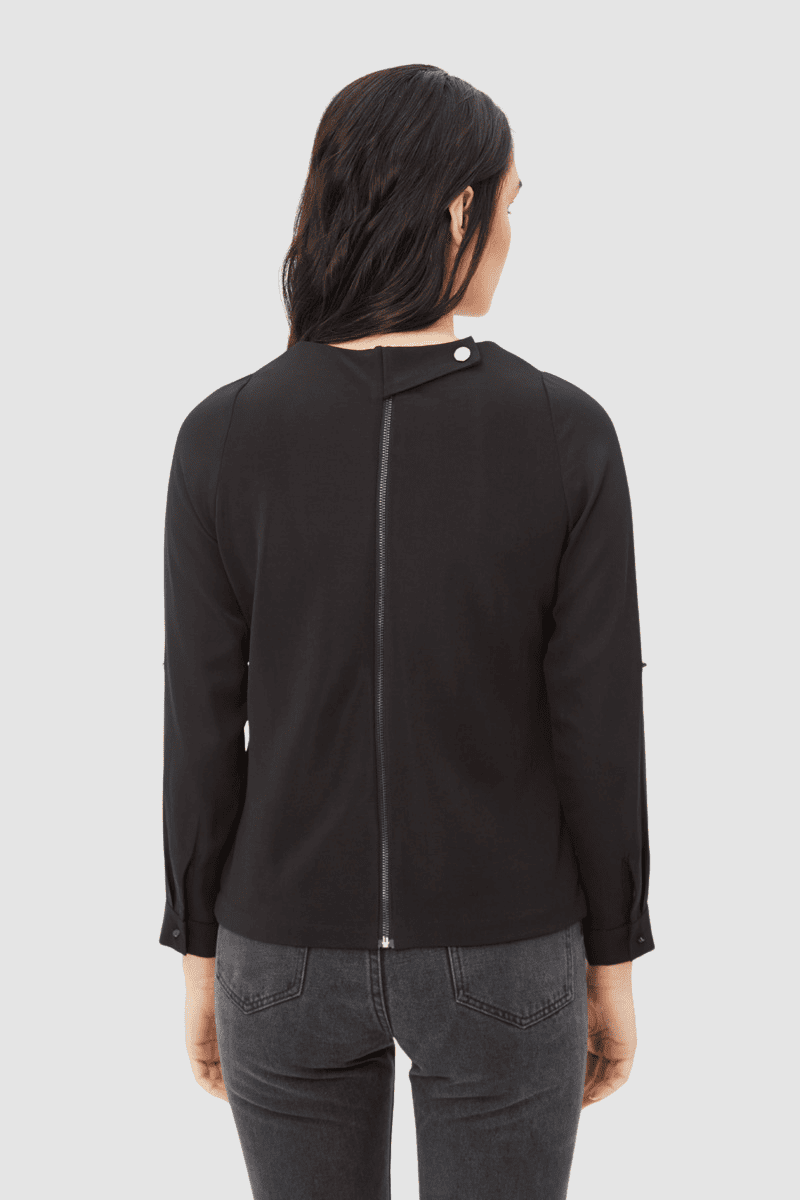 Blusa mujer panel contraste manga tres cuartos, top casual, corte recto, tela ligera cómoda, estilo moderno, negra, talla 36, ideal oficina looks urbanos, versátil y elegante, fácil combinar, entrega rápida ✅Entrega 24/48h