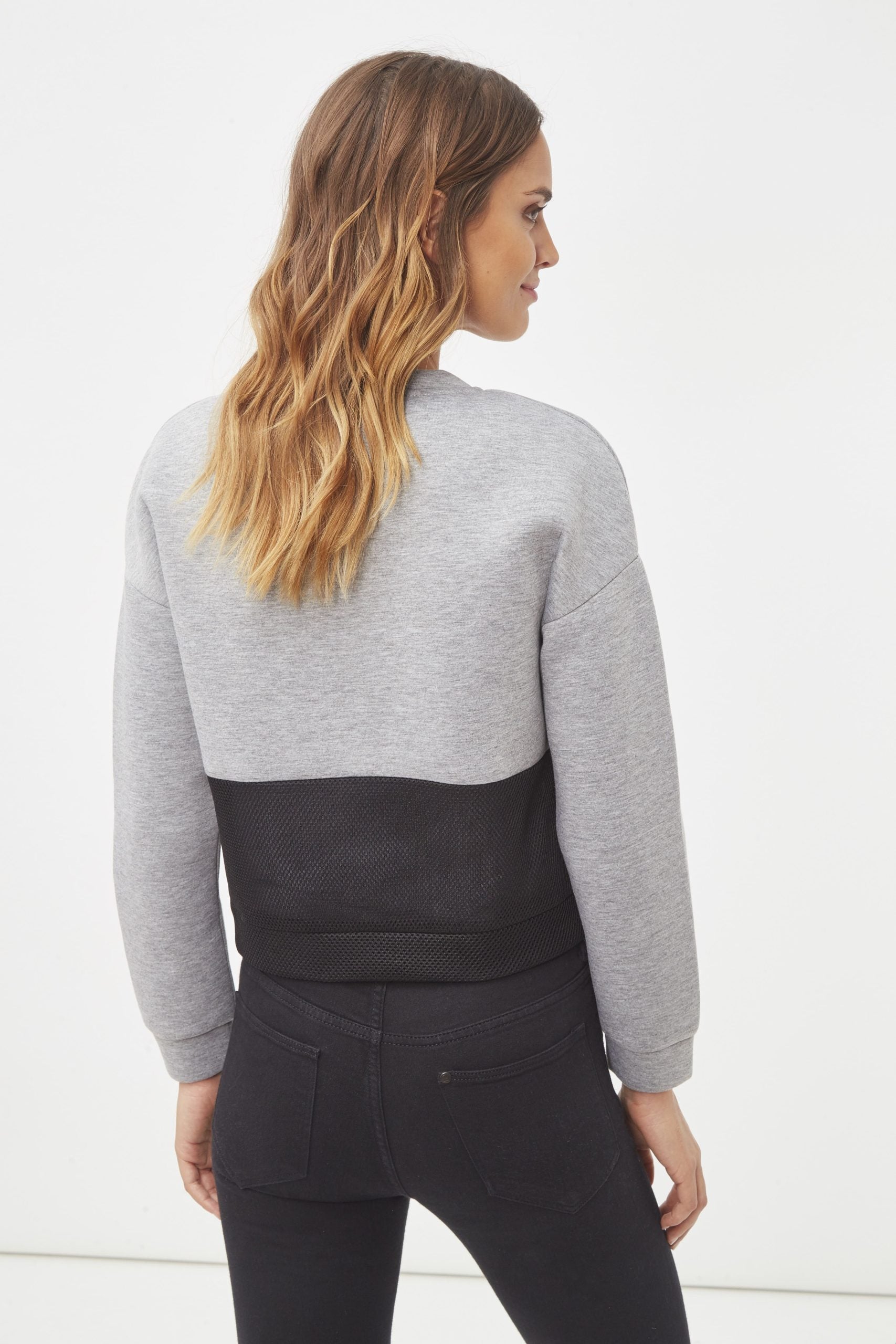 Chaqueta bomber mujer urbana mesh cremallera diseño bicolor ligero casual transpirable talla 36 ideal día a día combina jeans look versátil cómoda moderna gris ✅Entrega 24/48h