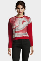 Sudadera mujer casual urbana, sweater efecto mármol, manga larga, suave, moderno, versátil, textura artística, ideal jeans y pantalón, color rojo, talla 36, ajuste cómodo, tendencia moda 2024, ✅Entrega 24/48h
