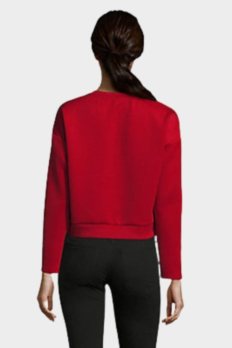 Sudadera mujer casual urbana, sweater efecto mármol, manga larga, suave, moderno, versátil, textura artística, ideal jeans y pantalón, color rojo, talla 36, ajuste cómodo, tendencia moda 2024, ✅Entrega 24/48h