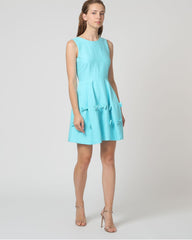 Vestido mujer corte evasé dress outfit lazos decorativos forro interior cremallera trasera sin mangas azul claro talla 36 cómodo elegante ideal verano look casual fiesta ✅Entrega 24/48h