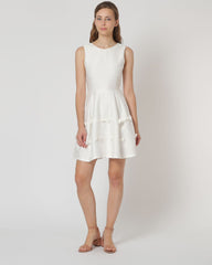 Vestido mujer corto evasé sin mangas blanco Sinty SI-180079, escote redondo, lazos decorativos, cierre cremallera, forro interior, elegante, versátil, talla 36, ideal eventos, cómodo ✅Entrega 24/48h