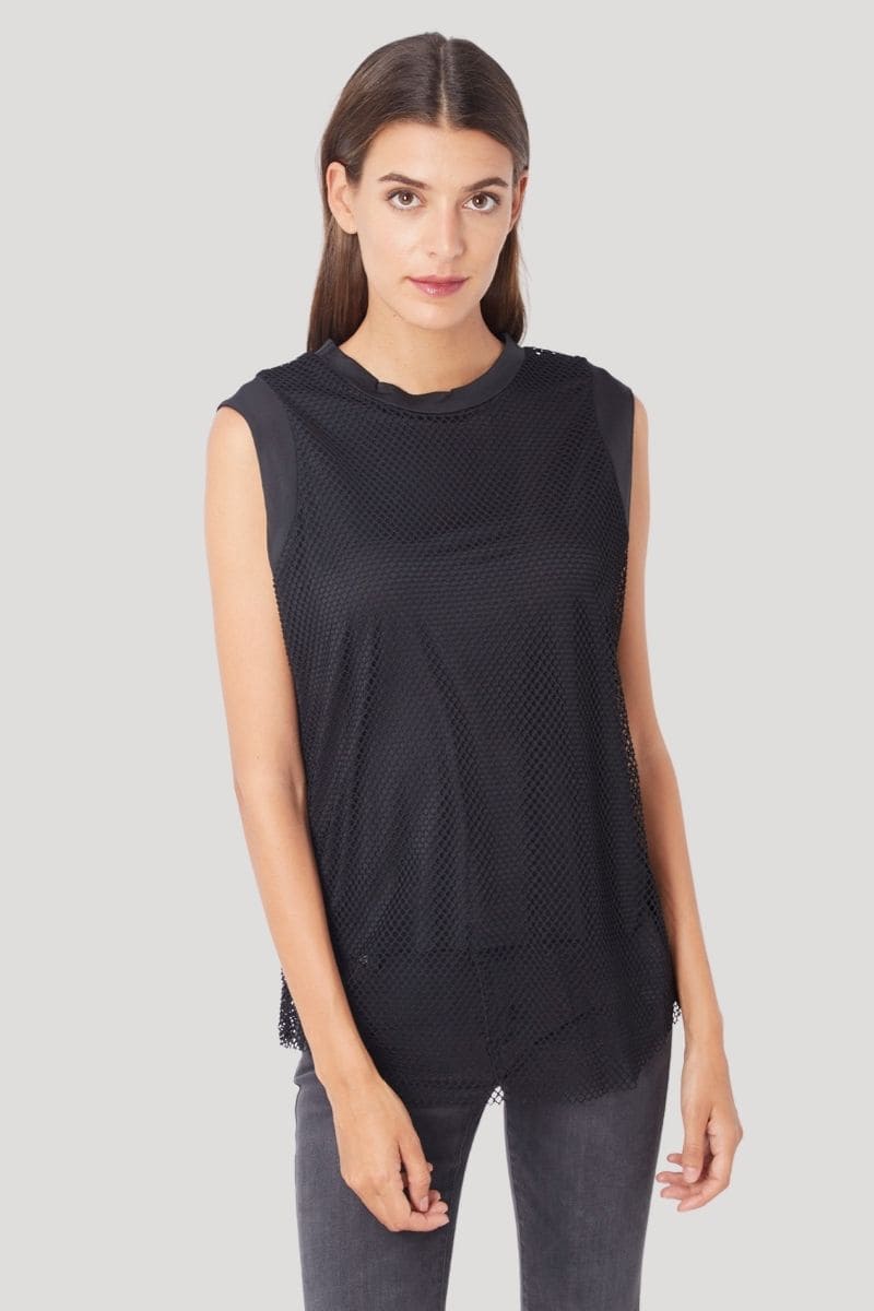 Blusa Mujer Sin Mangas Top Malla Ligera Casual Cuello Redondo Fresca Versátil Urbana Estilo Moderno Color Negro Talla 36 Ideal Outfit Diario Combinable Jeans Pantalón Elegante Cómoda ✅Entrega 24/48h