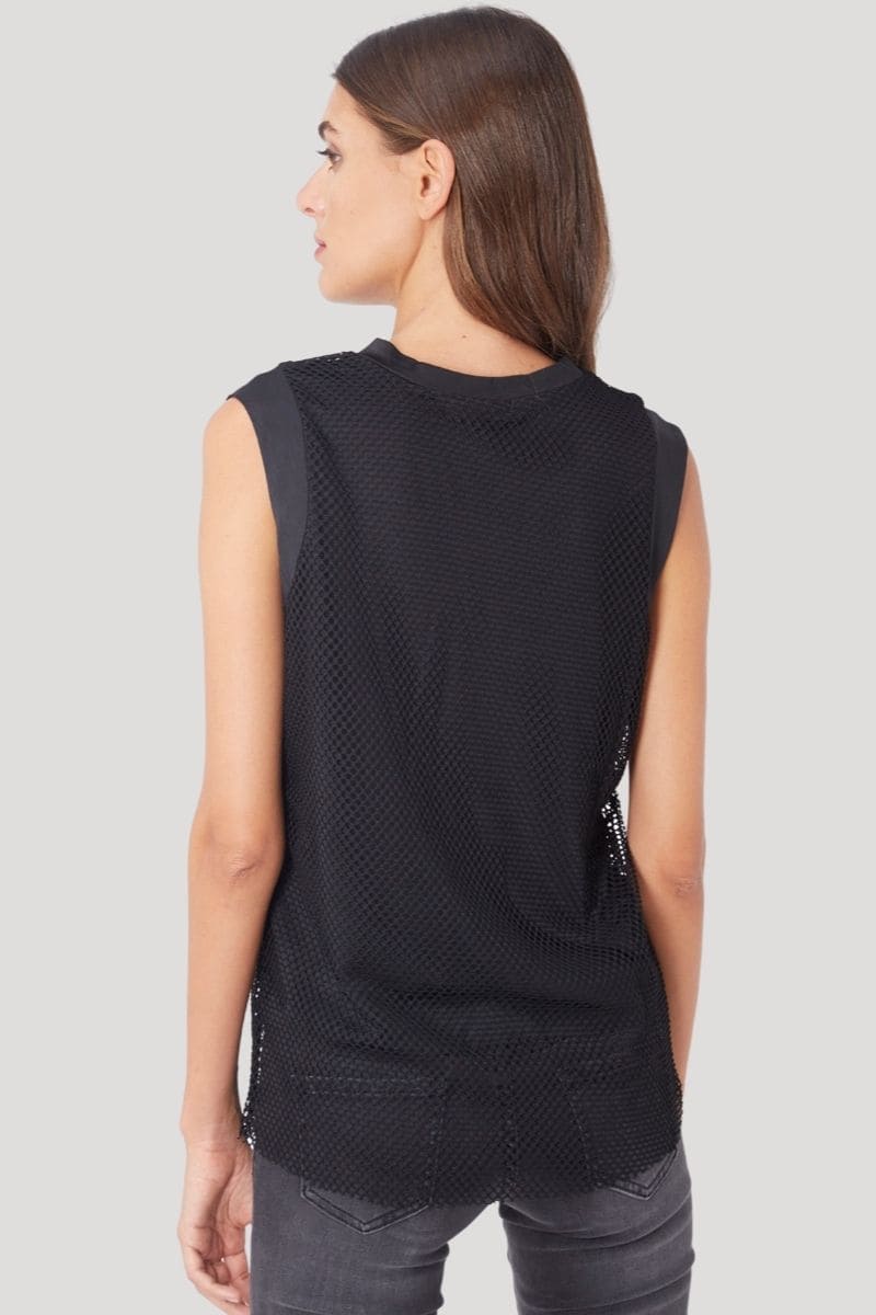 Blusa Mujer Sin Mangas Top Malla Ligera Casual Cuello Redondo Fresca Versátil Urbana Estilo Moderno Color Negro Talla 36 Ideal Outfit Diario Combinable Jeans Pantalón Elegante Cómoda ✅Entrega 24/48h