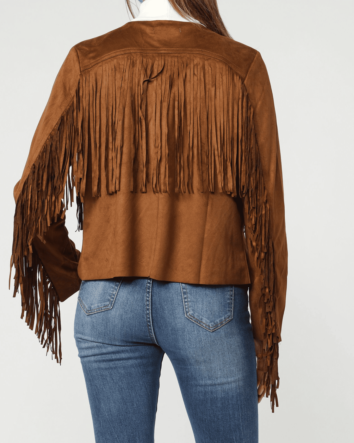 Chaqueta mujer, chaqueta antelina, chaqueta flecos, look western, corte regular, diseño tendencia, efecto suave, color camel, talla 36, versátil, cómoda, estilo casual boho, manga larga, ✅Entrega 24/48h