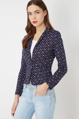 Blazer mujer, chaqueta entallada, americana lunares, manga larga, tela ligera, estilo elegante y moderno, ideal trabajo, oficina, polka dots, color azul marino, talla L, look versátil y fresco ✅Entrega 24/48h