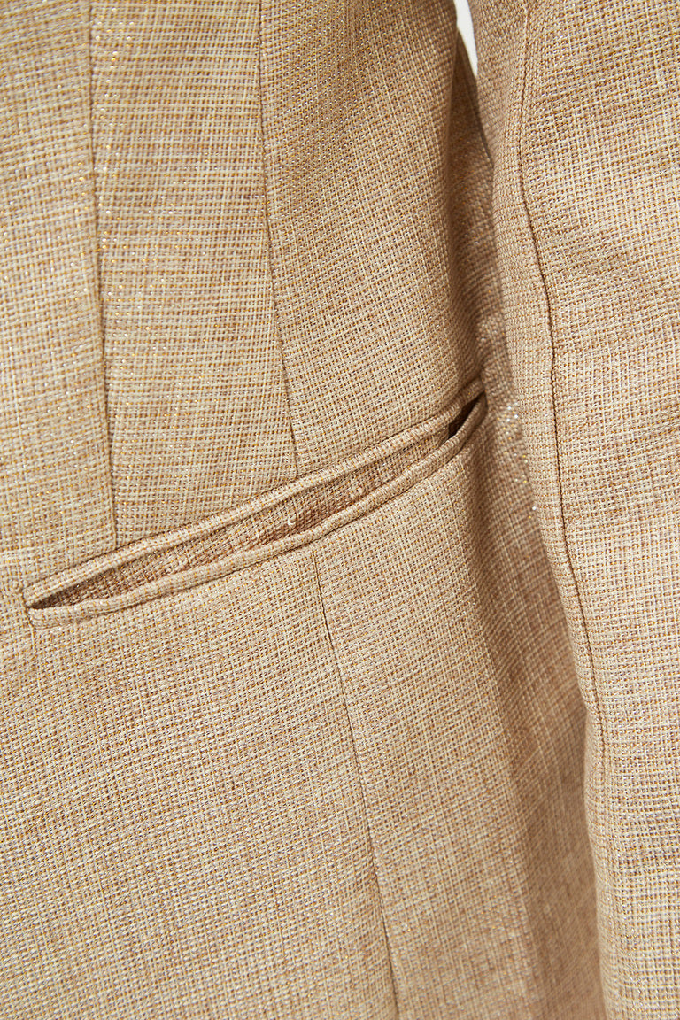 Chaqueta blazer mujer, americana formal, textura elegante, cuello redondo, escote pico, manga larga, bolsillos delanteros, cierre con abalorio, forro interior, talla 36, beige, versátil y cómoda ✅Entrega 24/48h