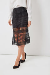 Falda mujer midi, skirt encaje elegante, cinturilla elástica, forro interior, cremallera trasera, modelo Sinty, negra, versátil, cómoda, ideal eventos u oficina, talla 36, estilo sofisticado ✅Entrega 24/48h