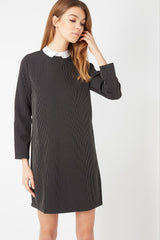 Vestido recto mujer, dress rayas verticales, cuello Peter Pan, manga larga, cierre cremallera, modelo Sinty SI-260142, cómodo y elegante, talla 36, color negro, outfit versátil ✅Entrega 24/48h