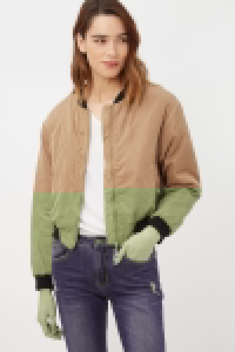 Chaqueta cazadora mujer bomber sintética efecto satinado modelo SI-260149, manga larga, cierre cremallera, forro acolchado, bolsillos laterales, color camel, talla 36, versátil y cómoda ✅Entrega 24/48h