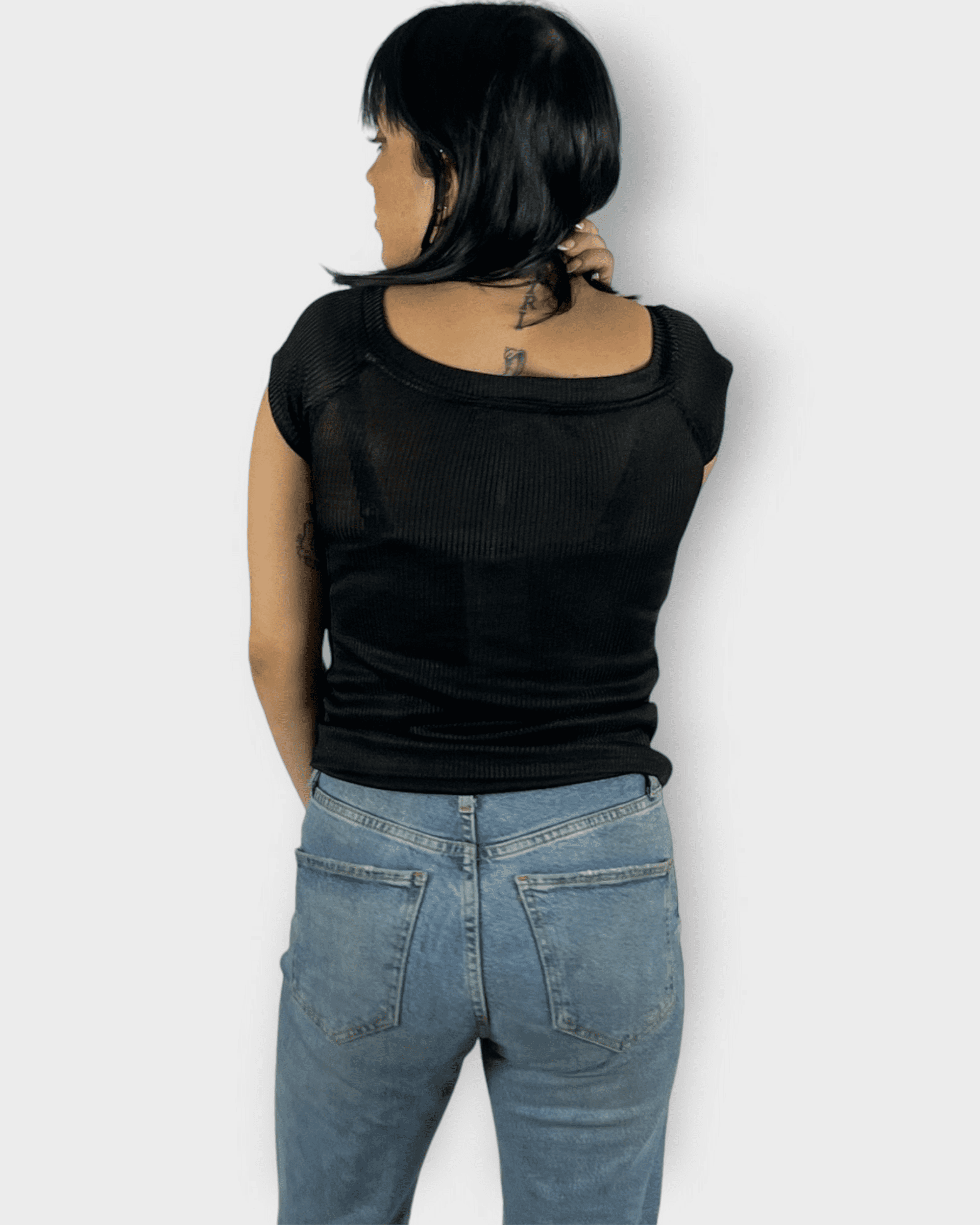 Blusa Canalé Mujer Top Manga Corta Slim Fit Escote Redondo Tela Elástica Suave Casual Look Diario Cómodo Sofisticado Talla 36 Color Negro ✅Entrega 24/48h