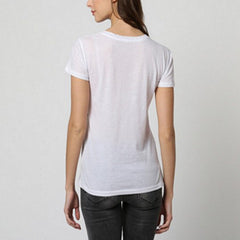 Camiseta mujer, t-shirt, top, diseño labios, modelo Sinty SI-270004, manga corta, cuello redondo, costuras vistas, estilo casual, algodón, color blanco, talla L, cómoda y versátil ✅Entrega 24/48h