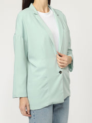 Americana mujer chaqueta blazer desestructurada corte recto poliéster solapa larga elegante casual ligera cómoda bolsillos delanteros botón Verde menta talla L ✅Entrega 24/48h