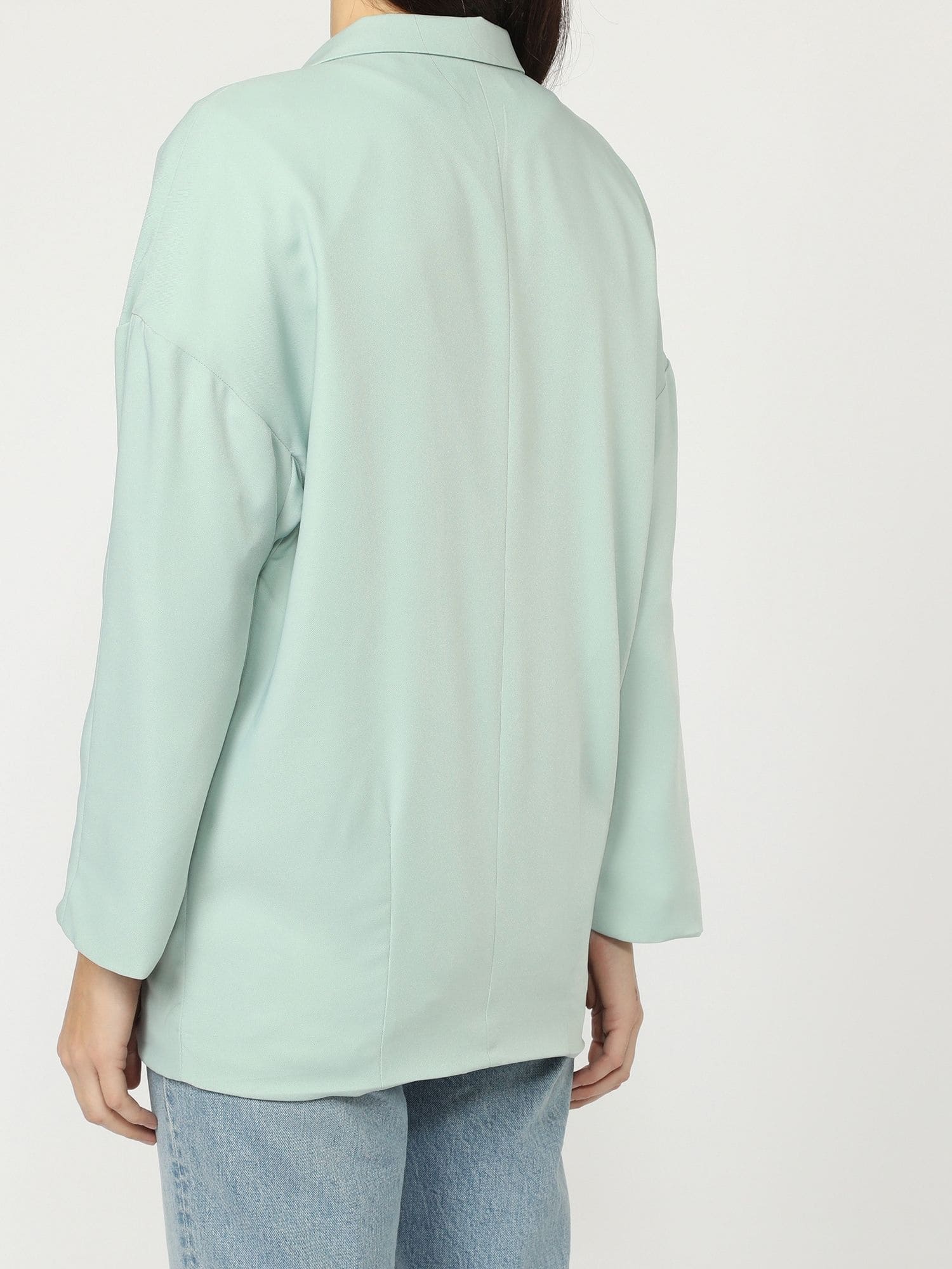 Americana mujer chaqueta blazer desestructurada corte recto poliéster solapa larga elegante casual ligera cómoda bolsillos delanteros botón Verde menta talla L ✅Entrega 24/48h