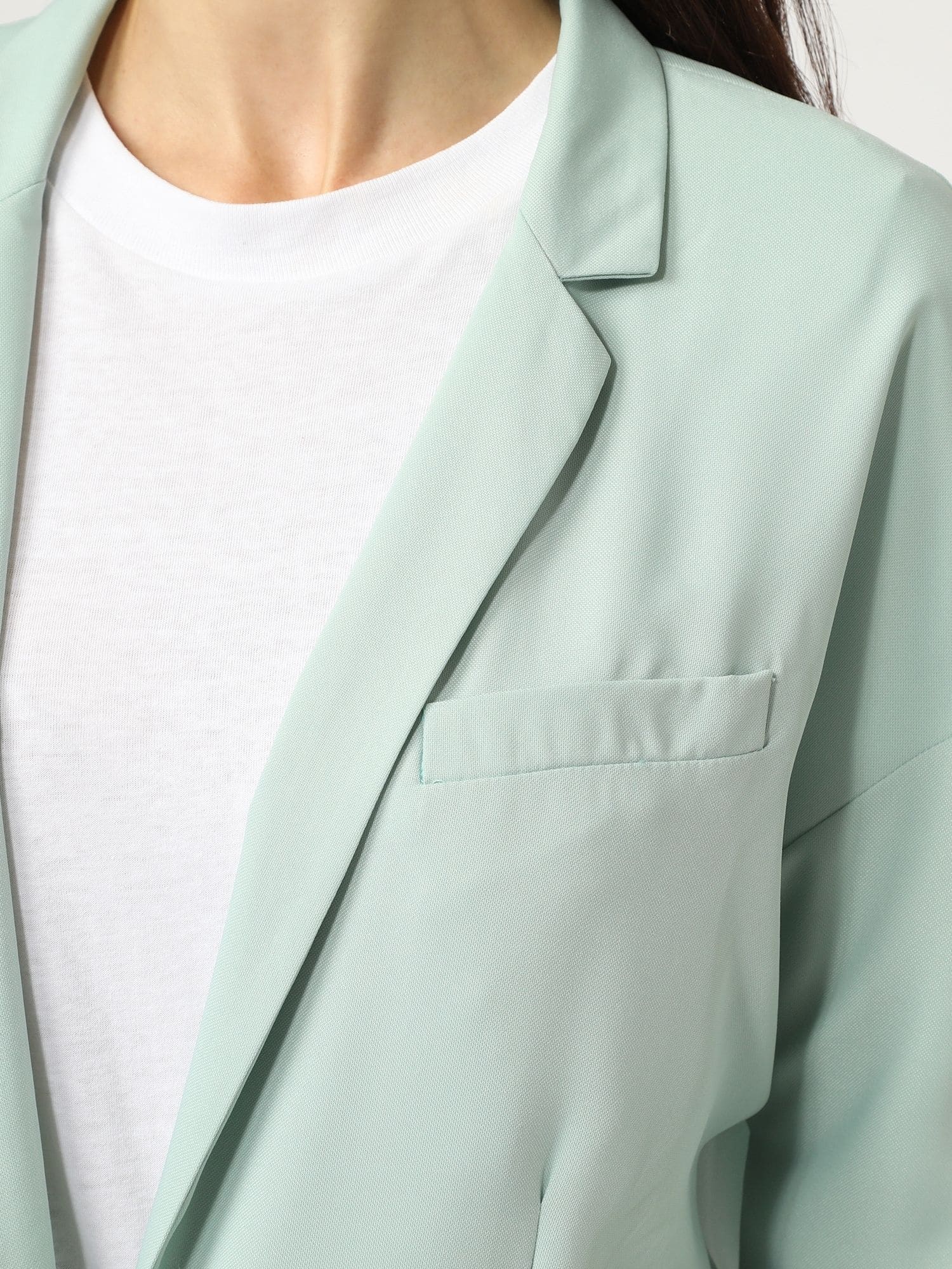 Americana mujer chaqueta blazer desestructurada corte recto poliéster solapa larga elegante casual ligera cómoda bolsillos delanteros botón Verde menta talla L ✅Entrega 24/48h